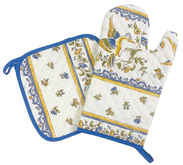 Oven Mitt & Square Pot Holder Set (Moustiers. raw x blue) - Click Image to Close